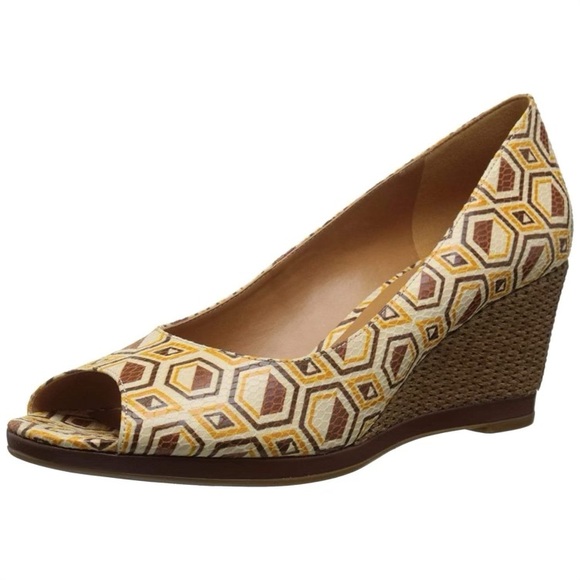 Naturalizer Vanilla Narlene Open Toe Wedge Heels NIB 8N 8 Narrow Cream Brown - Picture 1 of 12